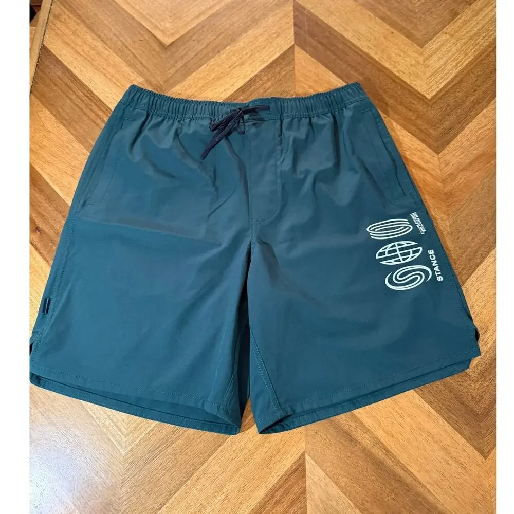 Stance FreshTek Swim Trunks Shorts Green Men's Medium Elastic Waist Lined